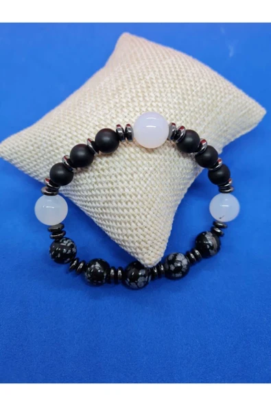 GÜMÜŞTEL EL SANATLARI Sertifikalı Doğal Taş Obsidyen & Opal & Hematit & Oniks Taşı Bileklik