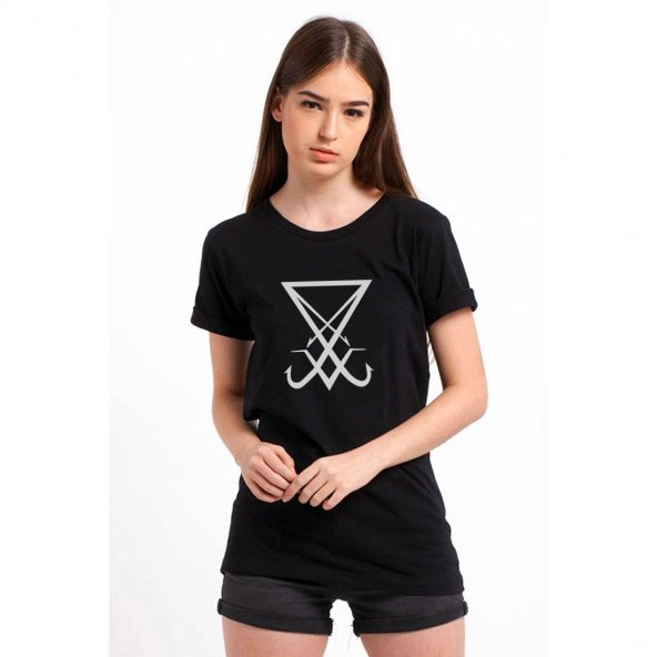 Lucifer Sigil 2 Baskılı Siyah Kadın Örme Tshirt