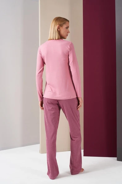 Pjs 26008 With Love Always Kadın Patlı Çizgili Uzun Kollu Pijama Takım - 6
