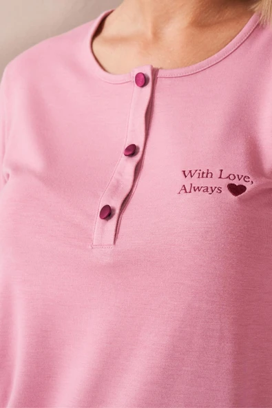 Pjs 26008 With Love Always Kadın Patlı Çizgili Uzun Kollu Pijama Takım - 5