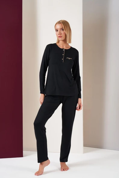 Pjs 26037 Kadın Gorgeous Patlı Biyeli Uzun Kol Pijama Takım