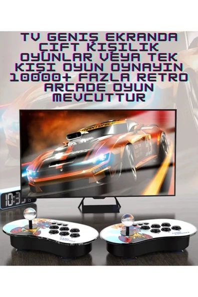 A16 Oyun Konsolu 2.4G Bağlantılı Tv-Pc Uyumlu 10.000 Oyunlu Atari Konsol Pilli Işıklı 3D 2D - 6