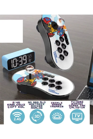 A16 Oyun Konsolu 2.4G Bağlantılı Tv-Pc Uyumlu 10.000 Oyunlu Atari Konsol Pilli Işıklı 3D 2D - 5
