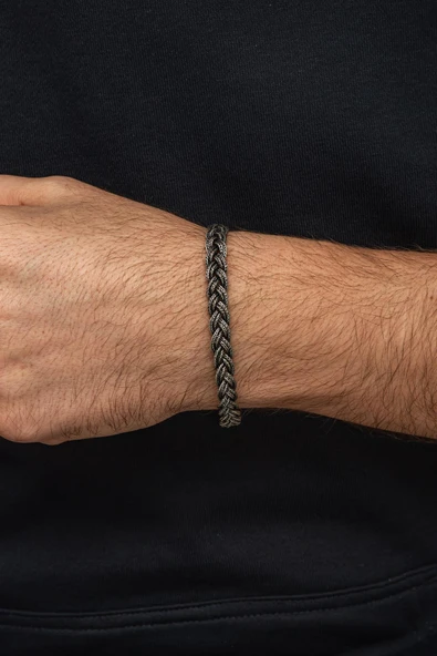 Örgü Hasır Model 925 Gümüş Bileklik Künye - 5