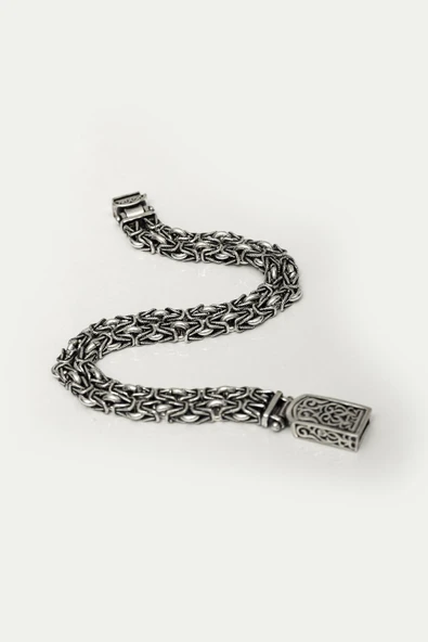 Çift Kral Zincir Motifli 925 Gümüş Bileklik Künye - Resim 8