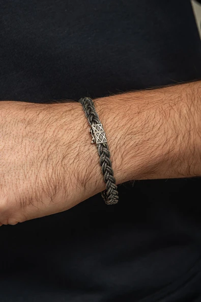 Örgü Hasır Model 925 Gümüş Bileklik Künye - 3