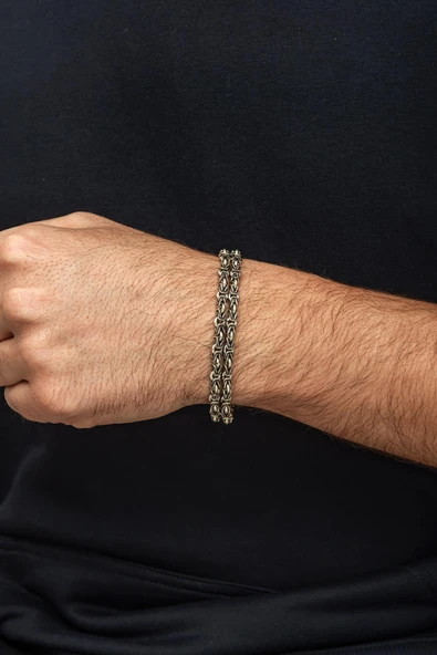 Çift Kral Zincir Motifli 925 Gümüş Bileklik Künye - Resim 4