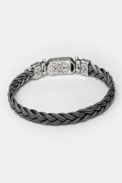 Saç Örgüsü Hasır 925 Gümüş Bileklik Künye - 12