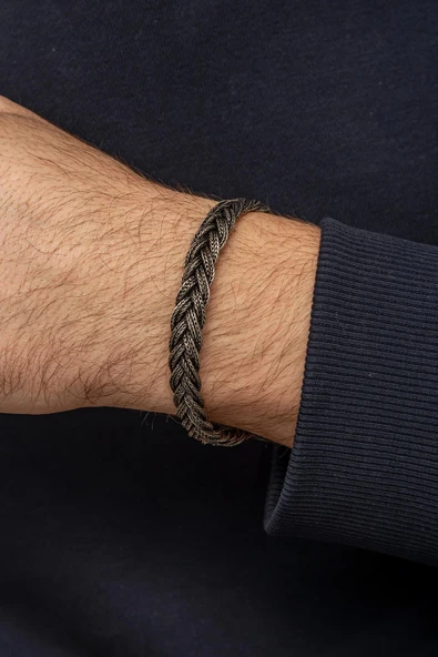 Saç Örgüsü Hasır 925 Gümüş Bileklik Künye