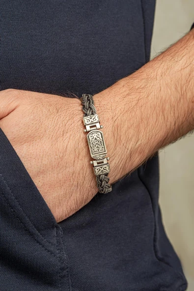 Örgü Hasır Model 925 Gümüş Bileklik Künye - 2