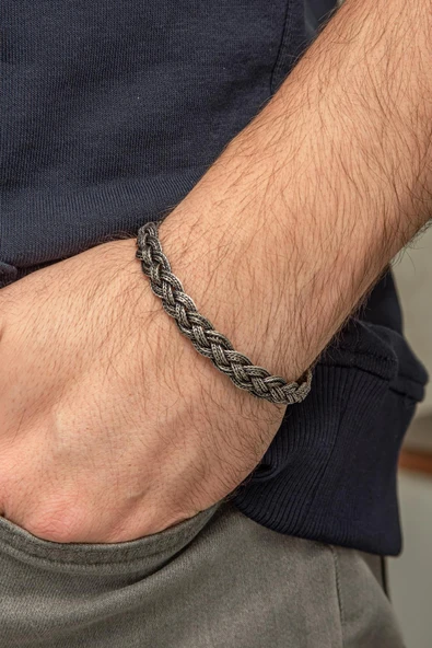 Örgü Hasır Model 925 Gümüş Bileklik Künye - 9