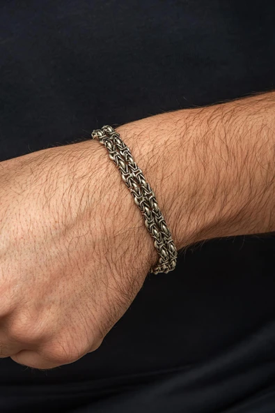 Çift Kral Zincir Motifli 925 Gümüş Bileklik Künye - Resim 3