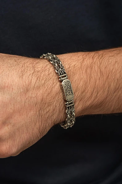 Çift Kral Zincir Motifli 925 Gümüş Bileklik Künye - Resim 2