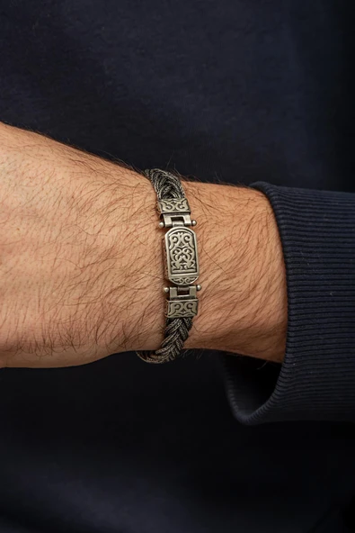 Saç Örgüsü Hasır 925 Gümüş Bileklik Künye - 6