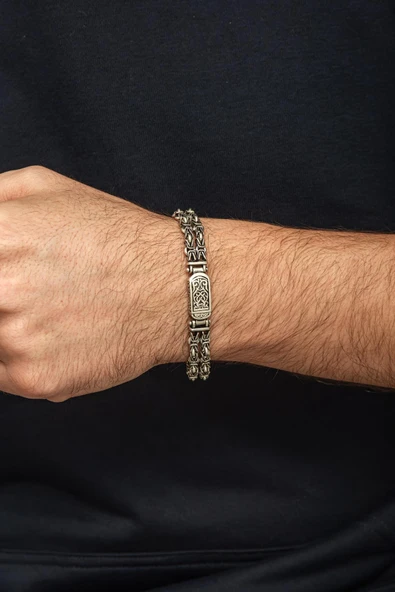 Çift Kral Zincir Motifli 925 Gümüş Bileklik Künye - Resim 5