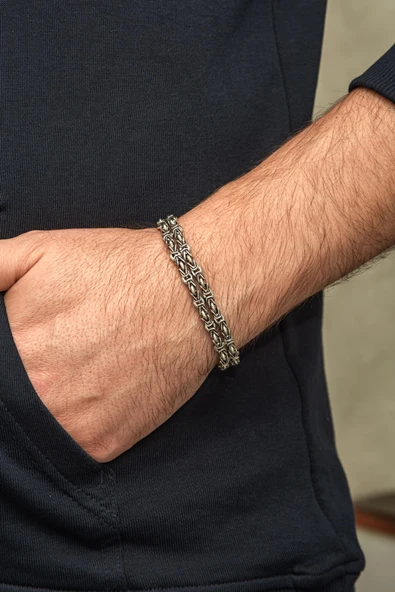 Çift Kral Zincir Motifli 925 Gümüş Bileklik Künye - Resim 6