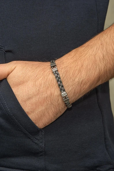 Örgü Hasır Model 925 Gümüş Bileklik Künye - 5