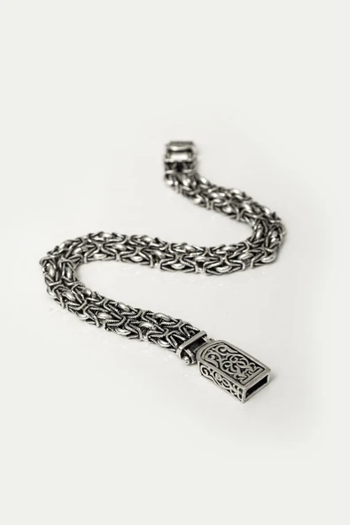 Çift Kral Zincir Motifli 925 Gümüş Bileklik Künye - Resim 7