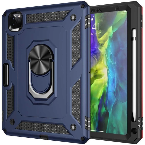 İpad Pro 11 2018 / 2020 (2.Nesil) / 2021 (3.Nesil) / 2022 M2 Yüzüklü Standlı Armor Zırh Vega Ultra Koruma - 2
