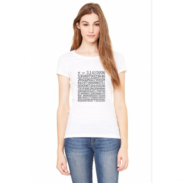 14 Mart Dünya Pi Günü Pi Baskılı Beyaz Kadın Örme Tshirt