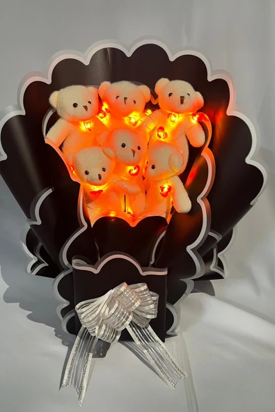 Sevgiliye Özel Kalp Led Işıklı Romantik Peluş Ayıcık Buketi - 5