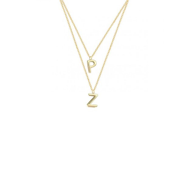 14k Altın Çift Sıra Zincir Harf Kolye - Resim 2