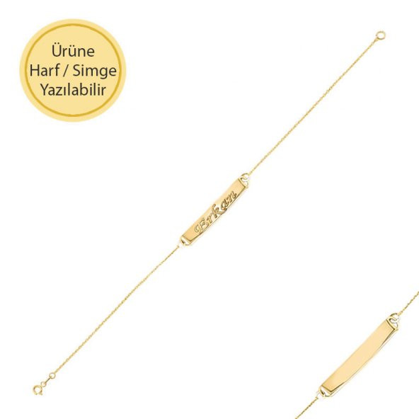 14k Sade Altın Plaka Bar Bileklik