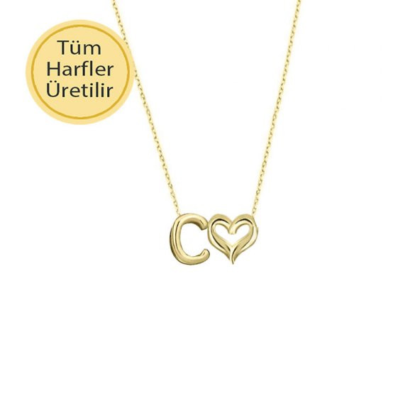 14k Altın Kalpli Harf Kolye ürün görseli