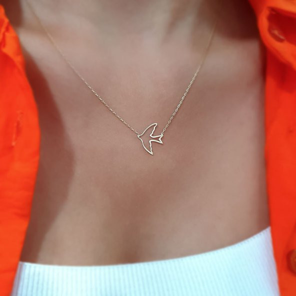 14k Altın Kuş Figürlü Kolye - Resim 2