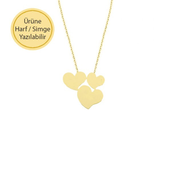 14k Altın Üçlü Kalp Kolye - Resim 2