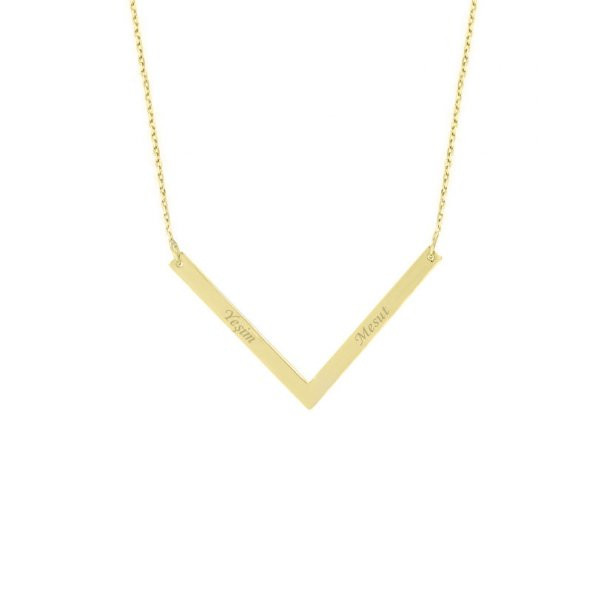 14k Altın V model Geometrik Kolye - Resim 2
