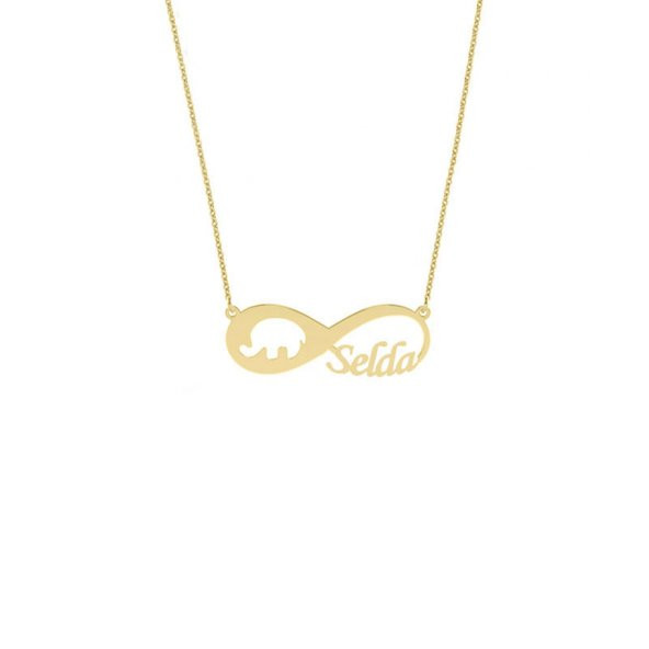 14k Altın İsimli Fil Sonsuzluk Kolye - Resim 2