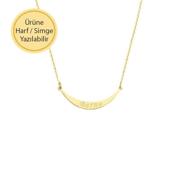 14k Altın Oval  Plaka Bar Kolye