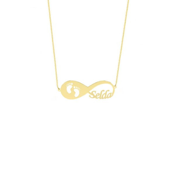 14k Altın İsimli Ayak İzi Sonsuzluk Kolye - Resim 2