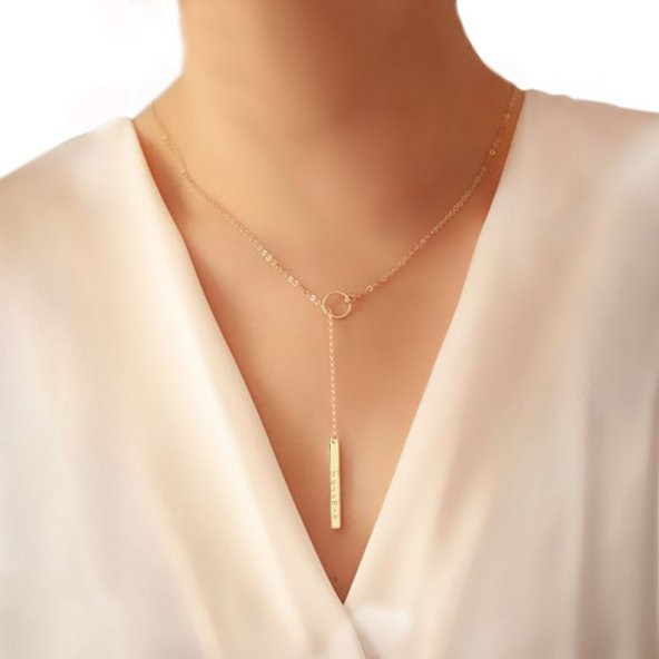 14k Altın Halka Çubuk Bar Kolye - Resim 2