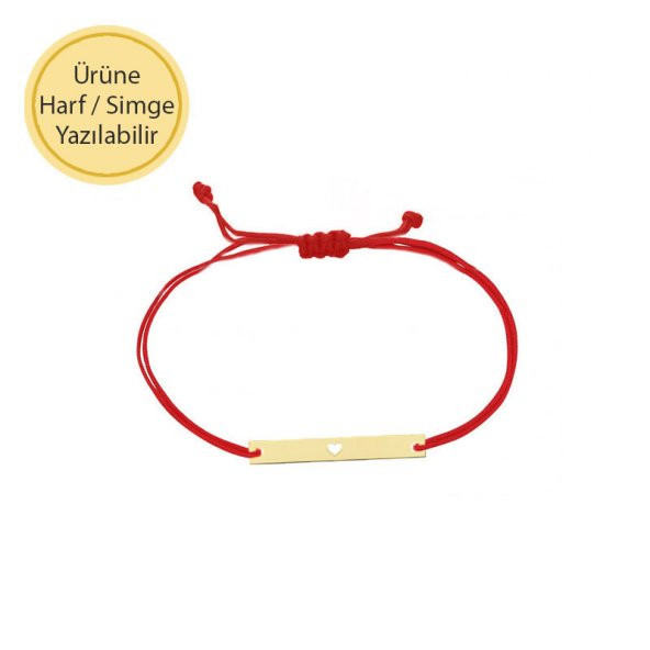 İp Örgü 14k Altın Kalpli Çubuk Bileklik - Resim 2