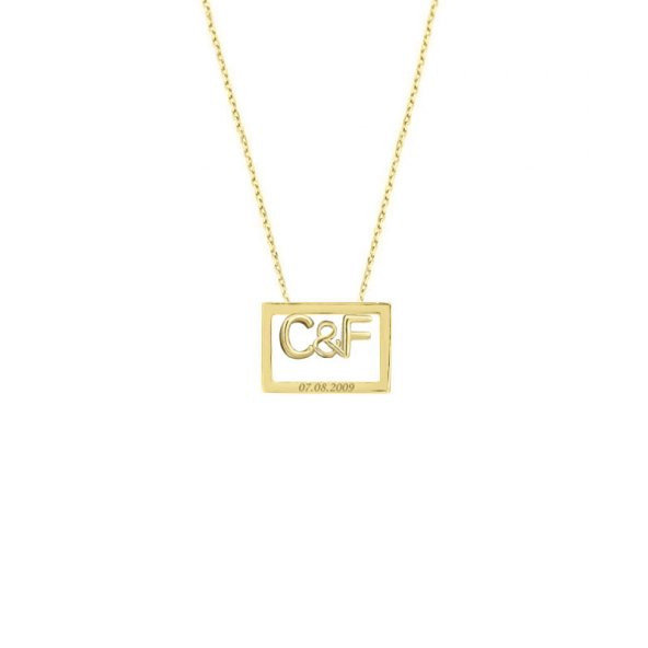 14k Altın Harfli Dikdörtgen Kolye - Resim 2