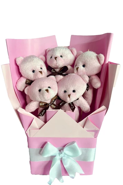 Sole Sevgiliye Özel Pembe Konsept Romantik Peluş Ayıcık Buketi - 3