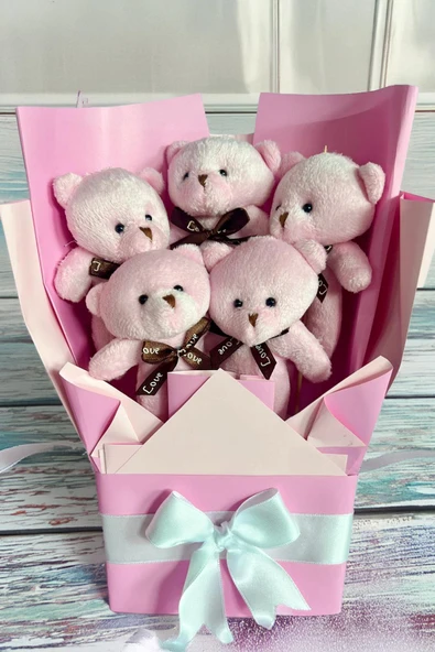 Sole Sevgiliye Özel Pembe Konsept Romantik Peluş Ayıcık Buketi - 6