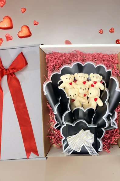 Sevgiliye Özel Kalp Led Işıklı Romantik Peluş Ayıcık Buketi - 3