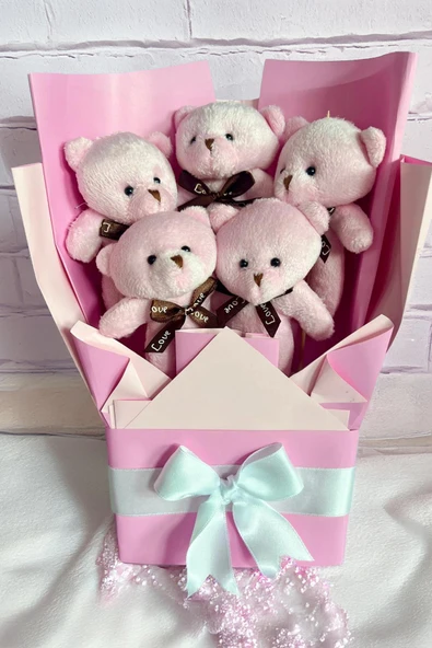Sole Sevgiliye Özel Pembe Konsept Romantik Peluş Ayıcık Buketi - 2