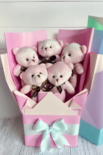 Sole Sevgiliye Özel Pembe Konsept Romantik Peluş Ayıcık Buketi - 4