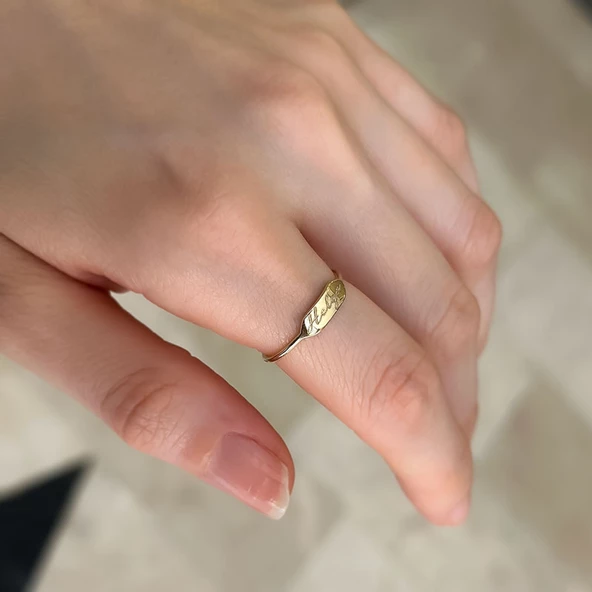 14k Altın Plaka Bar Minimal Yüzük - Resim 5