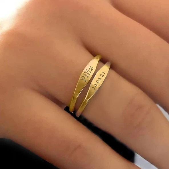 14k Altın Plaka Bar Eklem Yüzük - Resim 2