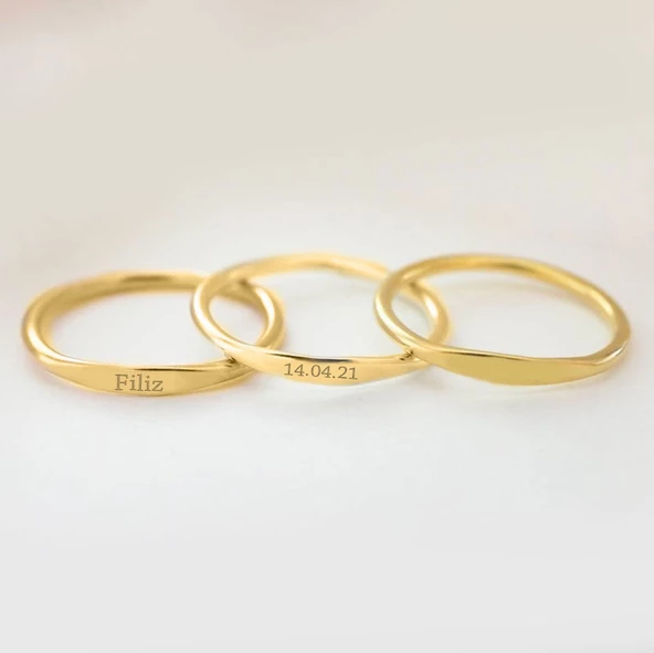 14k Altın Plaka Bar Eklem Yüzük - Resim 3