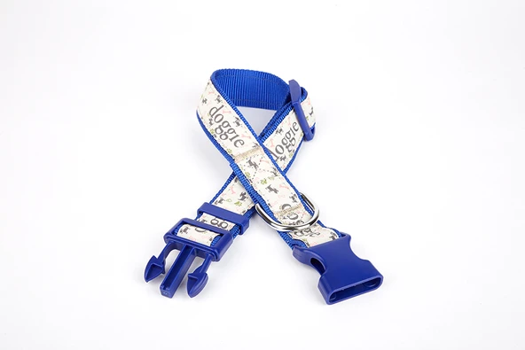 Doggie Köpek ve Pati Desenli Dokuma Köpek Boyun Tasması 3 cm x 36-60 cm Mavi ürün görseli