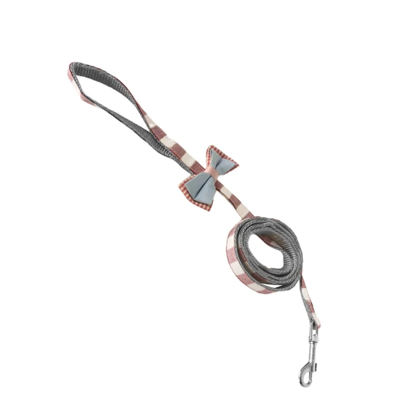 Köpek Göğüs Tasma Seti Ekose Desenli Papyonlu 1.5 cm*35-48 cm Kırmızı - Resim 4