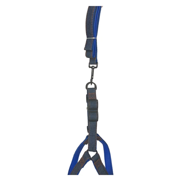 Köpek Göğüs Tasma Seti Dokuma 3.5 cm*70-90 cm Mavi Kot - Resim 6