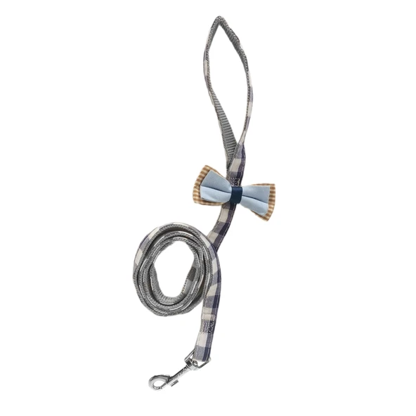 Köpek Göğüs Tasma Seti Ekose Desenli Papyonlu 1.5 cm*35-48 cm Mavi - Resim 6