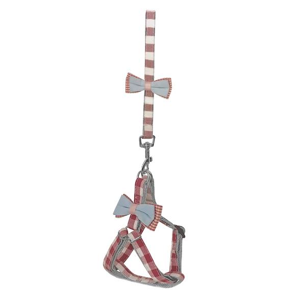 Köpek Göğüs Tasma Seti Ekose Desenli Papyonlu 1.5 cm*35-48 cm Kırmızı ürün görseli